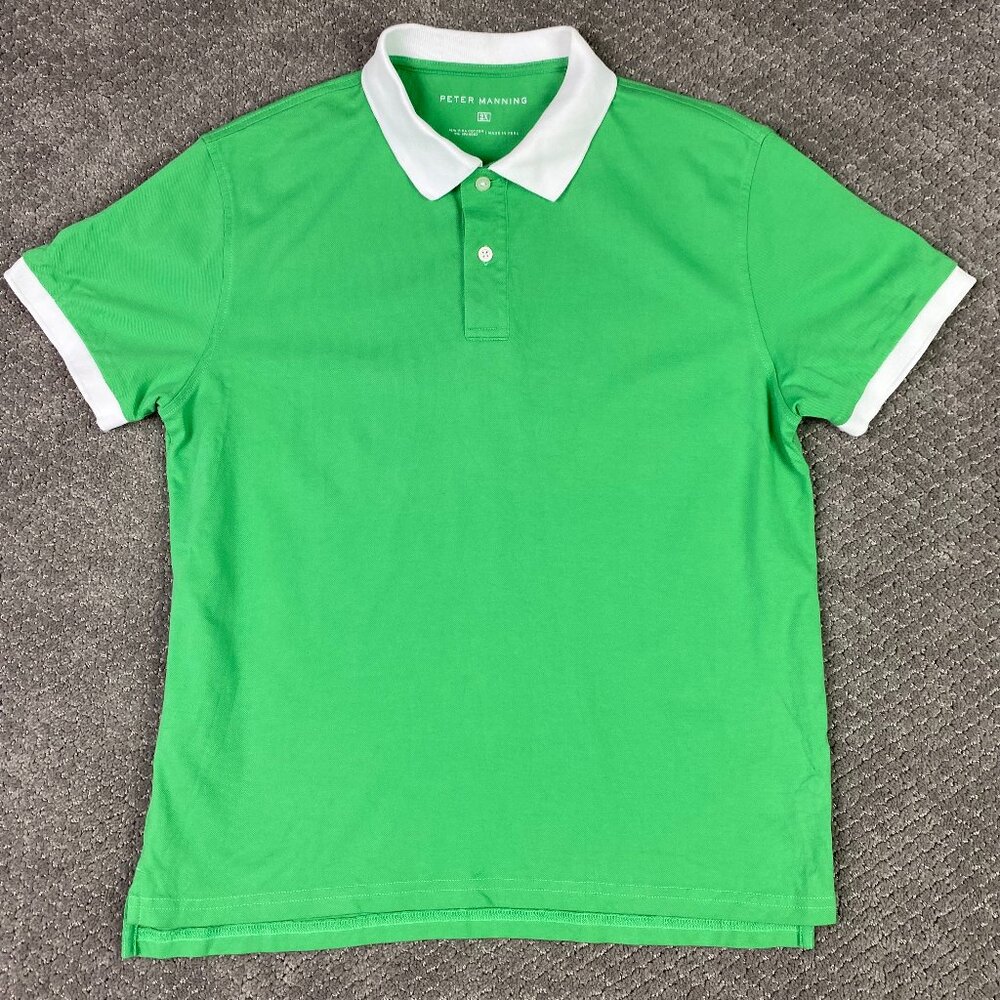 Peter Manning Polo Shirt Men's 2X Green White Preppy Tennis golf Stretch